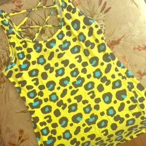 YELLOW-BLACK-TURQUOISE CHEETAH-CROSS BACK TANK
